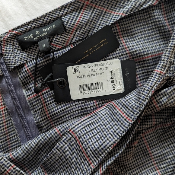 rag & bone Midi Skirt Amber Plaid Gathered Twist Waist Slit Grey Multi 6 NWT - Picture 13 of 13